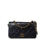CHANEL Handbag Black Vintage Black Lambskin Quilted Mini Full Flap Gold Hardware - Redeluxe