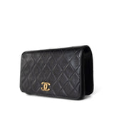 CHANEL Handbag Black Vintage Black Lambskin Quilted Mini Full Flap Gold Hardware - Redeluxe