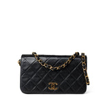 CHANEL Handbag Black Vintage Black Lambskin Quilted Mini Full Flap Gold Hardware - Redeluxe
