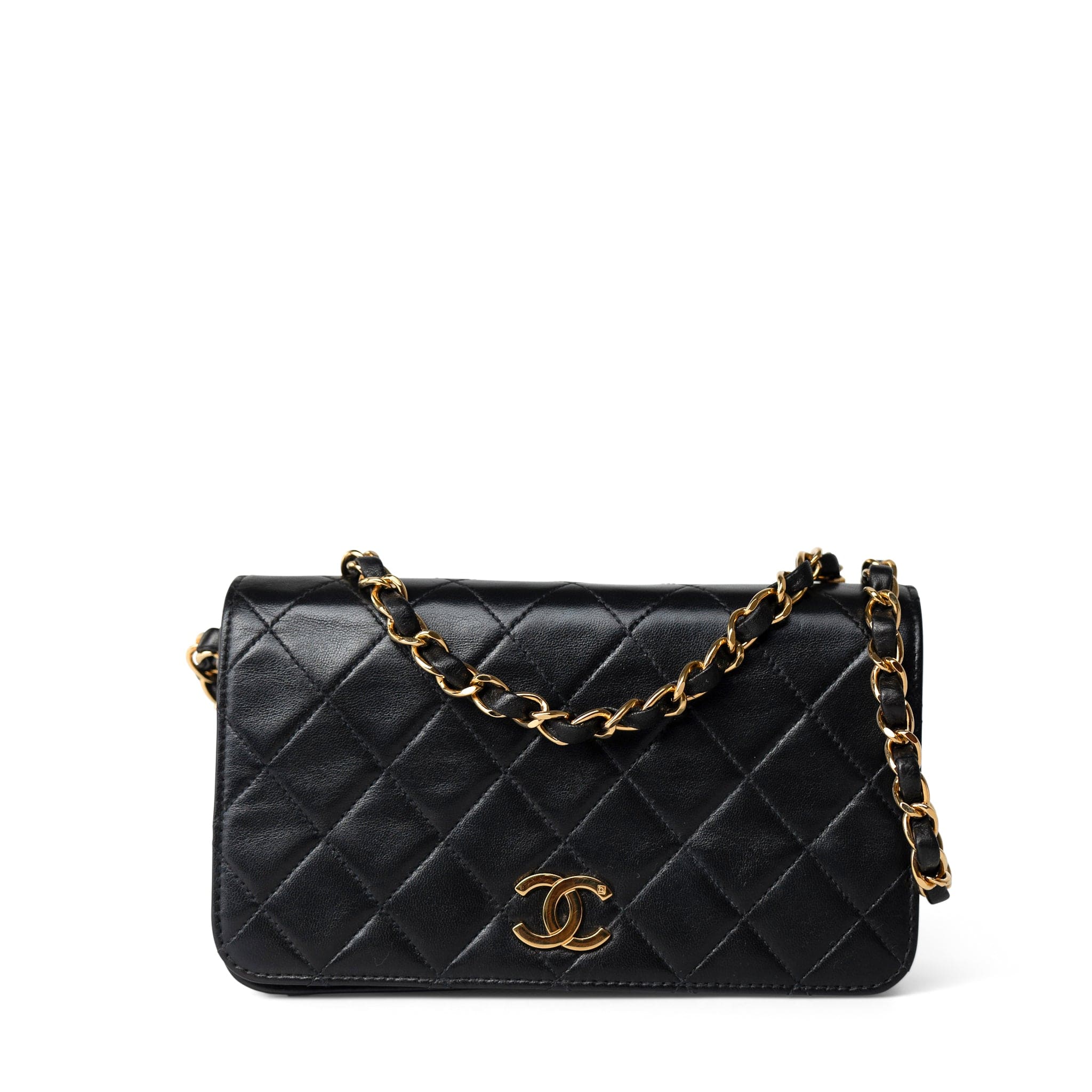 CHANEL Handbag Black Vintage Black Lambskin Quilted Mini Full Flap Gold Hardware - Redeluxe