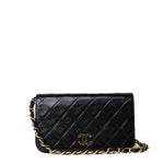 CHANEL Handbag Black Vintage Black Lambskin Quilted Mini Full Flap Gold Hardware - Redeluxe