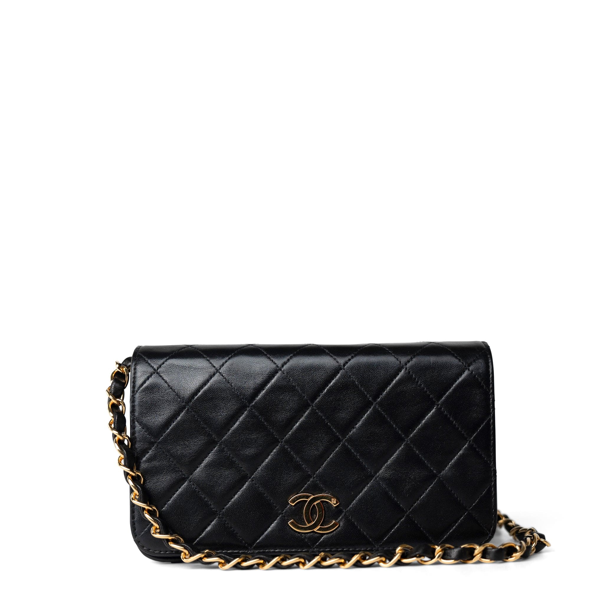 CHANEL Handbag Black Vintage Black Lambskin Quilted Mini Full Flap Gold Hardware - Redeluxe