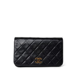 CHANEL Handbag Black Vintage Black Lambskin Quilted Mini Full Flap Gold Hardware - Redeluxe