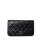 CHANEL Handbag Black Vintage Black Lambskin Quilted Mini Full Flap Gold Hardware - Redeluxe