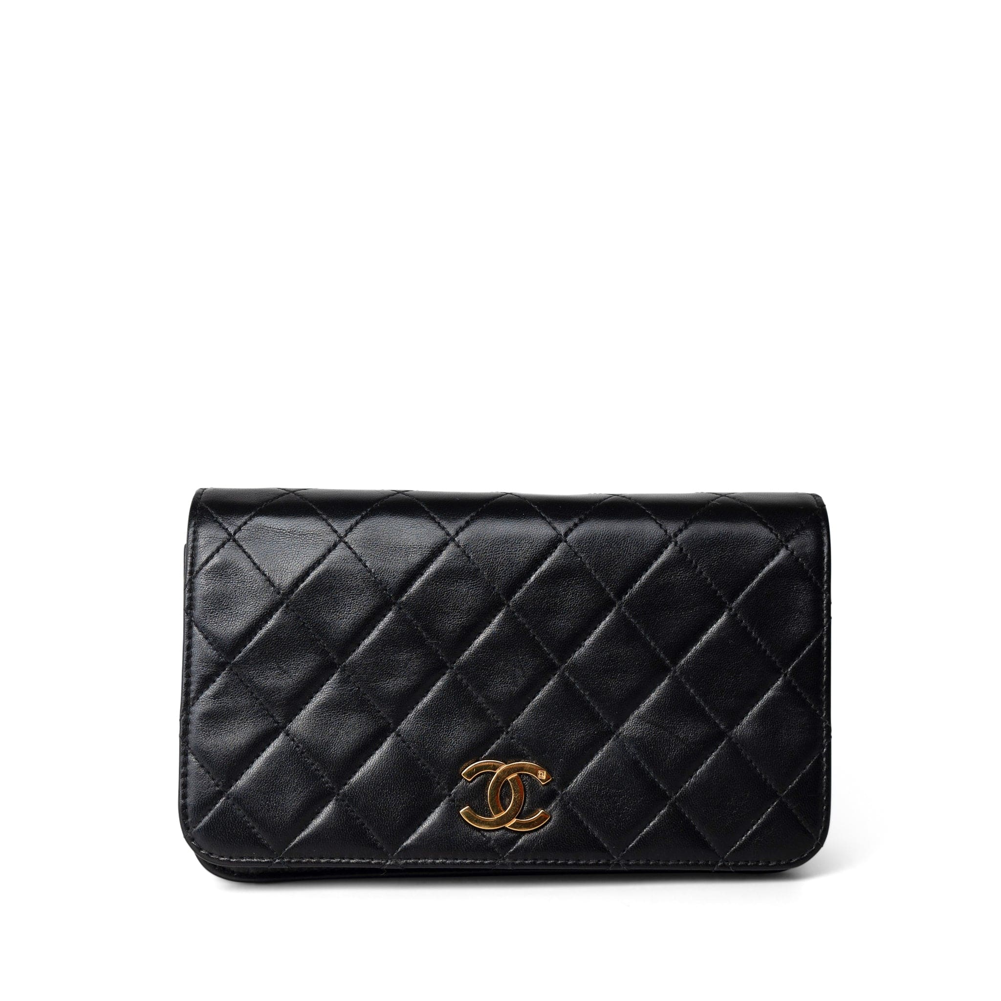 CHANEL Handbag Black Vintage Black Lambskin Quilted Mini Full Flap Gold Hardware - Redeluxe