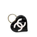 CHANEL Handbag Black Vintage Black Patent Quilted CC Heart Bag - Redeluxe