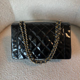 CHANEL Handbag Black Vintage Black Patent Quilted Diana Flap Medium GHW - Redeluxe