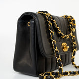 CHANEL Handbag Black Vintage Black Vertical Lambskin Quilted Single Flap Gold Hardware - Redeluxe