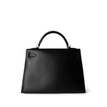 CHANEL Handbag Black Vintage Kelly Sellier 32 Black Box Calfskin Gold Plated F Square Stamp - Redeluxe