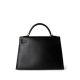 CHANEL Handbag Black Vintage Kelly Sellier 32 Black Box Calfskin Gold Plated F Square Stamp - Redeluxe