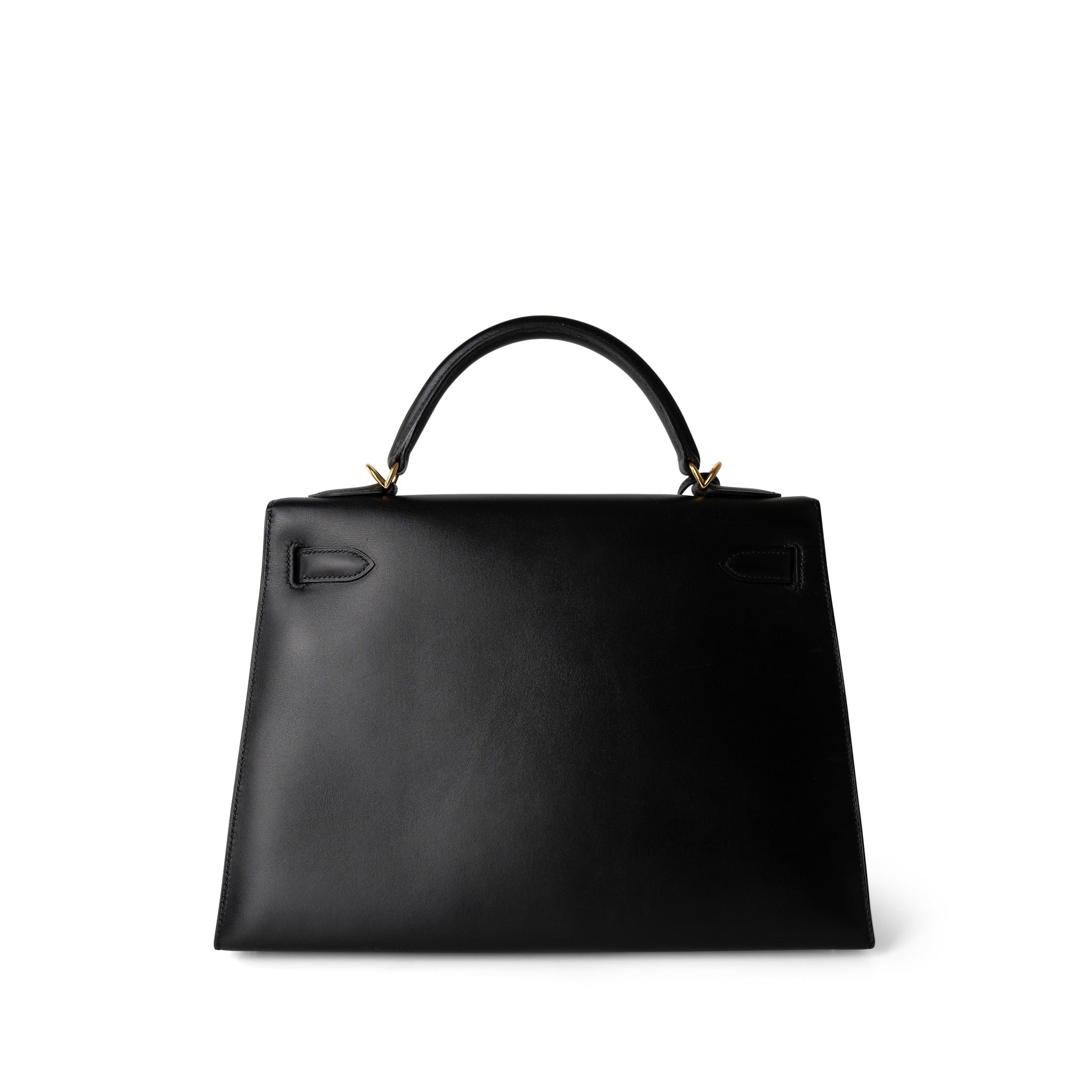 CHANEL Handbag Black Vintage Kelly Sellier 32 Black Box Calfskin Gold Plated F Square Stamp - Redeluxe