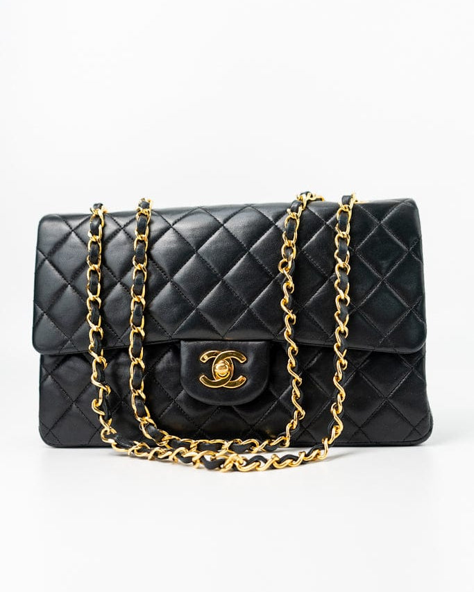 CHANEL Handbag Black Vintage Lambskin Quilted Classic Flap Medium GHW - Redeluxe