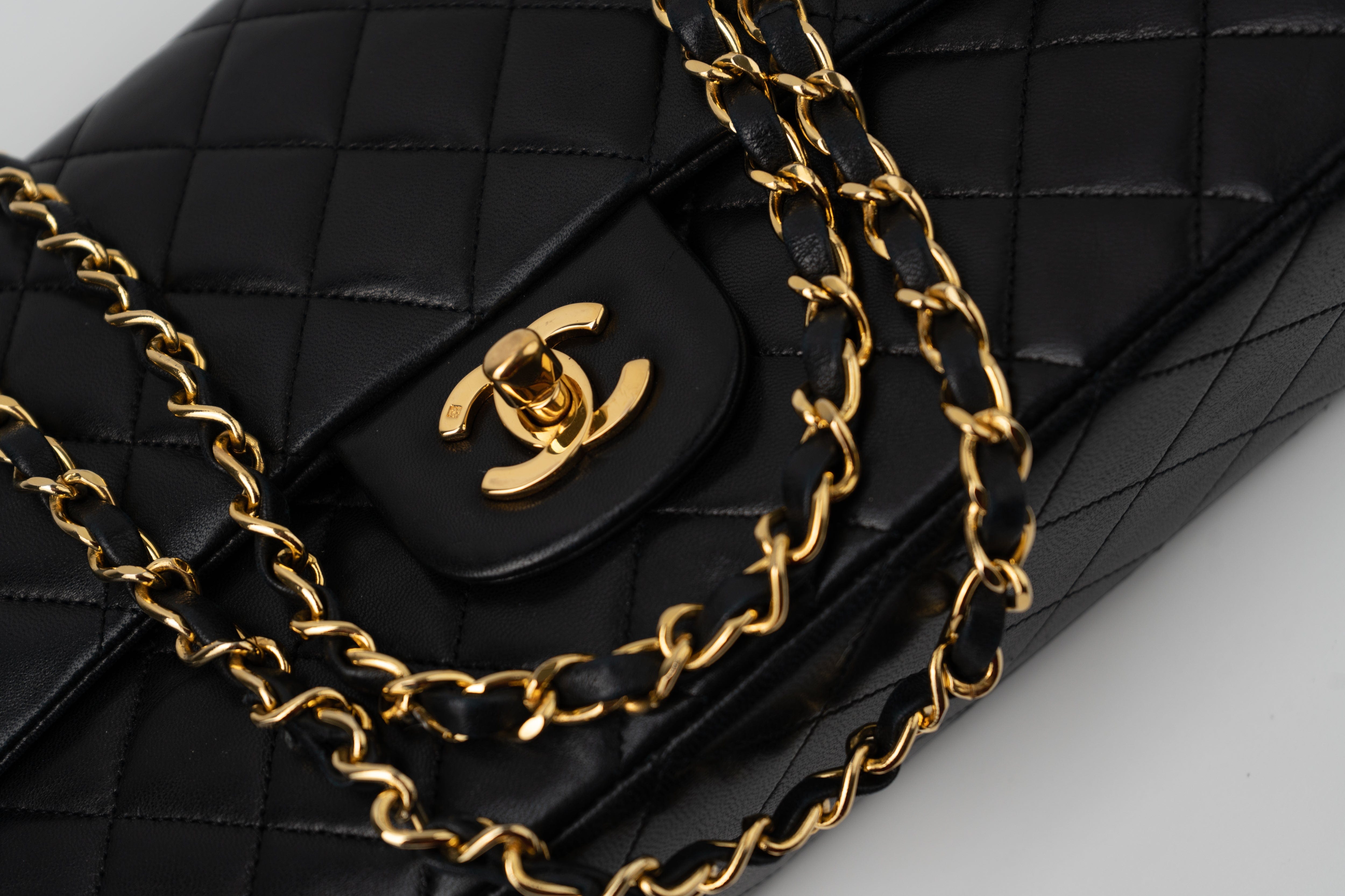 CHANEL Handbag Black Vintage Lambskin Quilted Classic Flap Medium GHW - Redeluxe