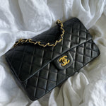 CHANEL Handbag Black Vintage Lambskin Quilted Classic Flap with Handle Medium GHW - Redeluxe