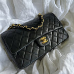 CHANEL Handbag Black Vintage Lambskin Quilted Classic Flap with Handle Medium GHW - Redeluxe