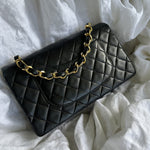 CHANEL Handbag Black Vintage Lambskin Quilted Classic Flap with Handle Medium GHW - Redeluxe