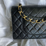 CHANEL Handbag Black Vintage Lambskin Quilted Classic Flap with Handle Medium GHW - Redeluxe