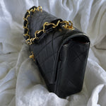 CHANEL Handbag Black Vintage Lambskin Quilted Classic Flap with Handle Medium GHW - Redeluxe