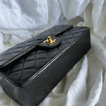 CHANEL Handbag Black Vintage Lambskin Quilted Classic Flap with Handle Medium GHW - Redeluxe
