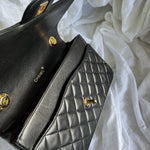 CHANEL Handbag Black Vintage Lambskin Quilted Classic Flap with Handle Medium GHW - Redeluxe