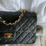 CHANEL Handbag Black Vintage Lambskin Quilted Classic Flap with Handle Medium GHW - Redeluxe