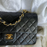 CHANEL Handbag Black Vintage Lambskin Quilted Classic Flap with Handle Medium GHW - Redeluxe