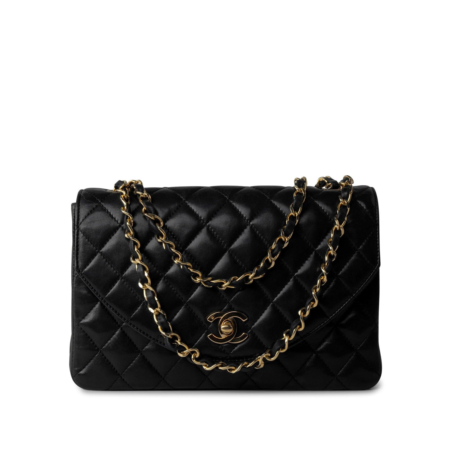CHANEL Handbag Black Vintage Lambskin Quilted Half Moon Single Flap Small GHW - Redeluxe