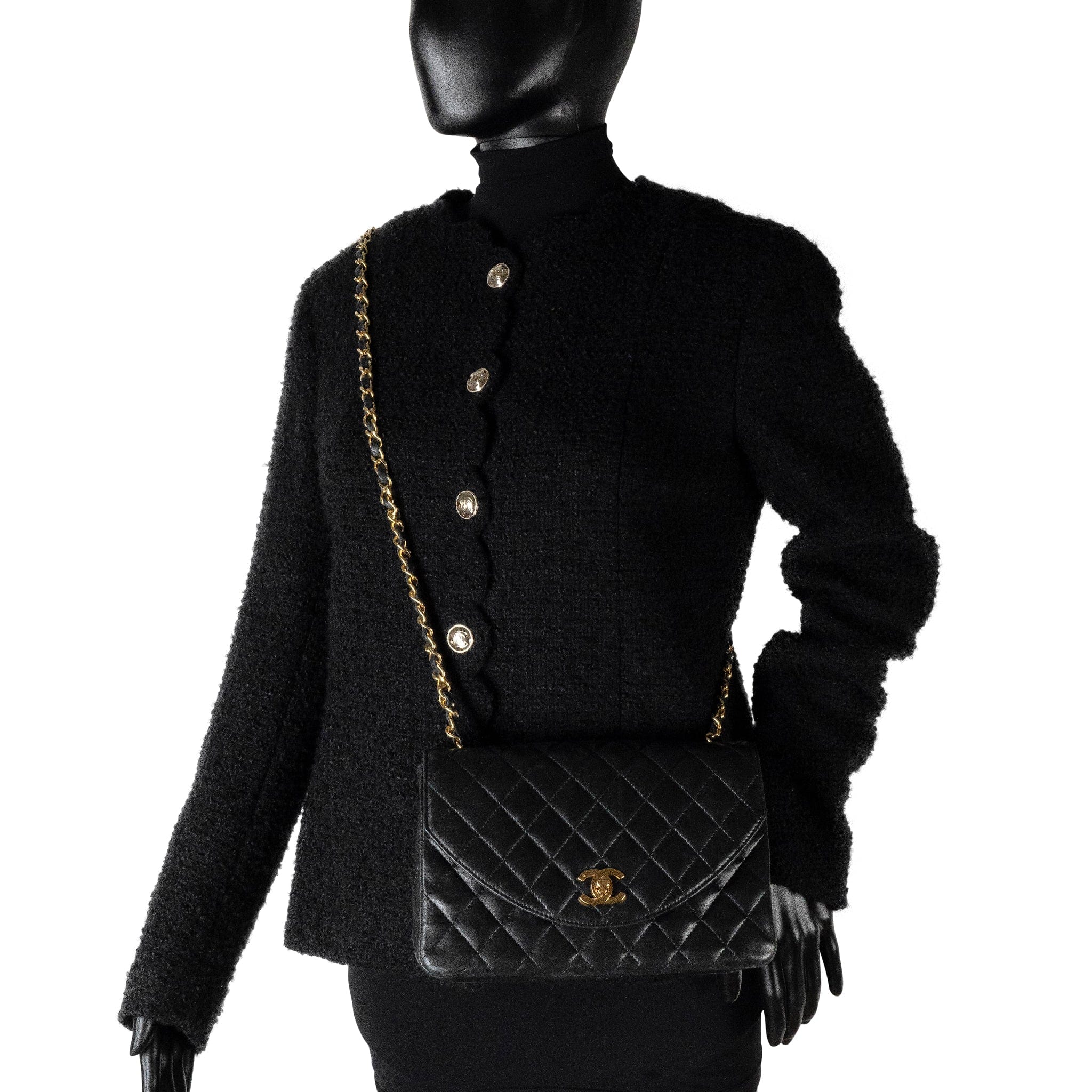 CHANEL Handbag Black Vintage Lambskin Quilted Half Moon Single Flap Small GHW - Redeluxe