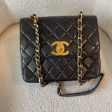 CHANEL Handbag Black Vintage Lambskin Quilted Square CC Flap GHW - Redeluxe