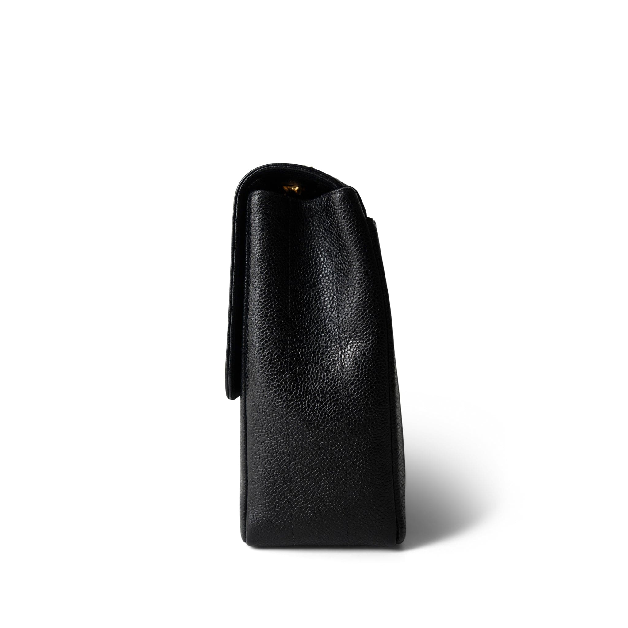 CHANEL Handbag Black Vintage Mademoiselle Black Caviar Vertical Flap Jumbo Gold Hardware - Redeluxe