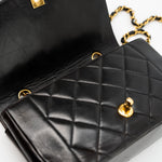 CHANEL Handbag Black Vintage Small Black Lambskin Quilted Diana Flap GHW - Redeluxe