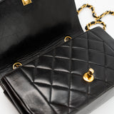 CHANEL Handbag Black Vintage Small Black Lambskin Quilted Diana Flap GHW - Redeluxe