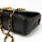 CHANEL Handbag Black Vintage Small Black Lambskin Quilted Diana Flap GHW - Redeluxe