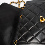 CHANEL Handbag Black Vintage Small Black Lambskin Quilted Diana Flap GHW - Redeluxe