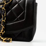 CHANEL Handbag Black Vintage Small Black Lambskin Quilted Diana Flap GHW - Redeluxe