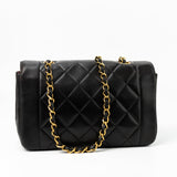 CHANEL Handbag Black Vintage Small Black Lambskin Quilted Diana Flap GHW - Redeluxe