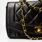 CHANEL Handbag Black Vintage Small Black Lambskin Quilted Diana Flap GHW - Redeluxe