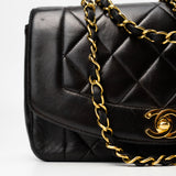 CHANEL Handbag Black Vintage Small Black Lambskin Quilted Diana Flap GHW - Redeluxe