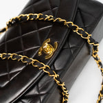 CHANEL Handbag Black Vintage Small Black Lambskin Quilted Diana Flap GHW - Redeluxe