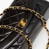 CHANEL Handbag Black Vintage Small Black Lambskin Quilted Diana Flap GHW - Redeluxe