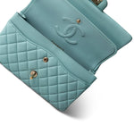 CHANEL Handbag Blue 19C Tiffany Blue Caviar Quilted Medium Classic Flap Light Gold Hardware - Redeluxe