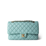 CHANEL Handbag Blue 19C Tiffany Blue Caviar Quilted Medium Classic Flap Light Gold Hardware - Redeluxe