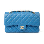 CHANEL Handbag Blue 20S Blue Caviar Quilted Classic Flap Medium Light Gold Hardware - Redeluxe