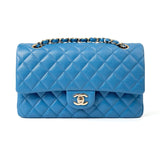 CHANEL Handbag Blue 20S Blue Caviar Quilted Classic Flap Medium Light Gold Hardware - Redeluxe