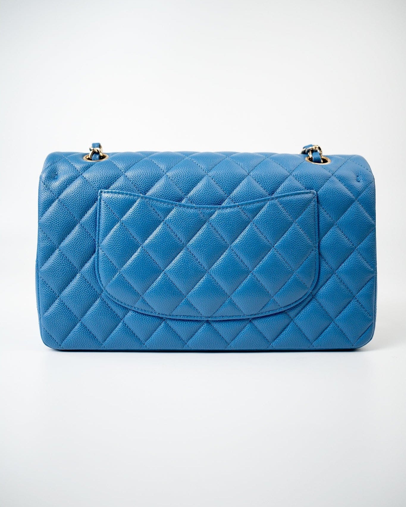CHANEL Handbag Blue 20S Blue Caviar Quilted Classic Flap Medium Light Gold Hardware - Redeluxe