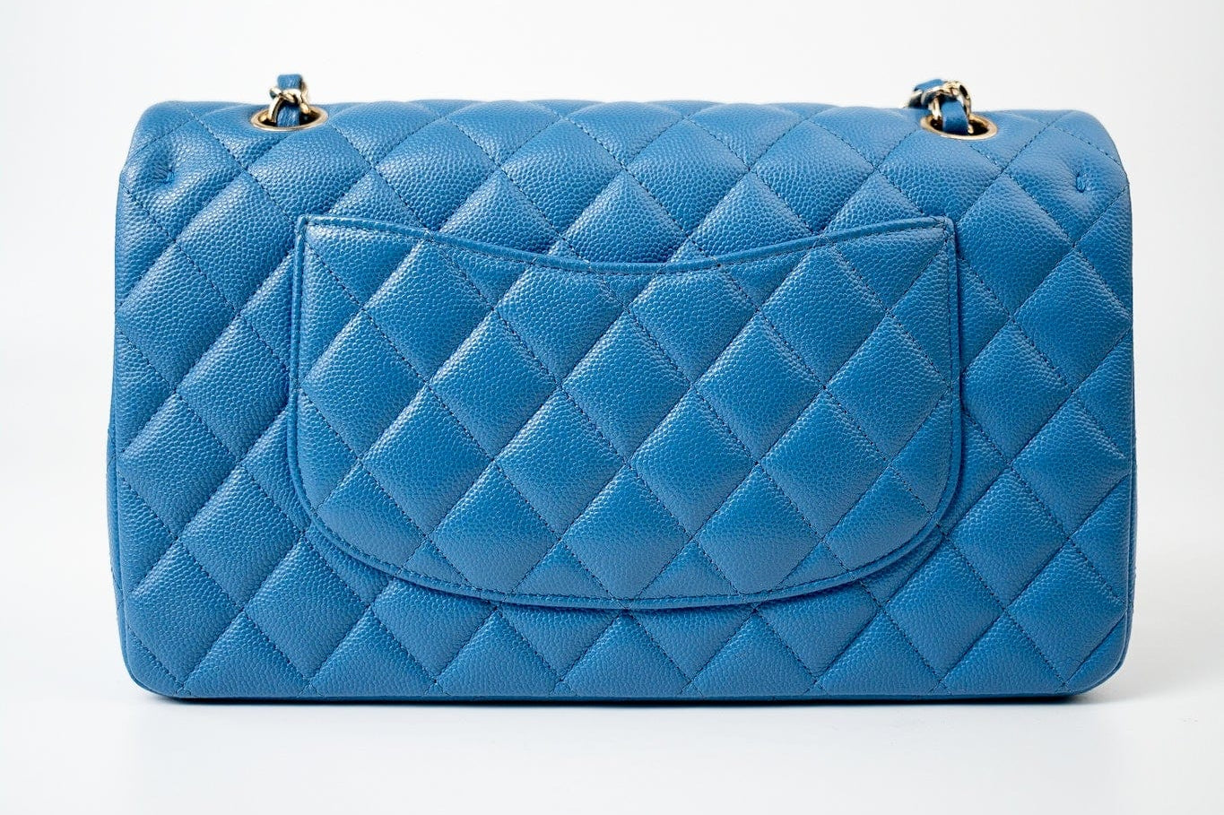 CHANEL Handbag Blue 20S Blue Caviar Quilted Classic Flap Medium Light Gold Hardware - Redeluxe