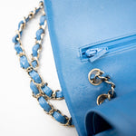CHANEL Handbag Blue 20S Blue Caviar Quilted Classic Flap Medium Light Gold Hardware - Redeluxe