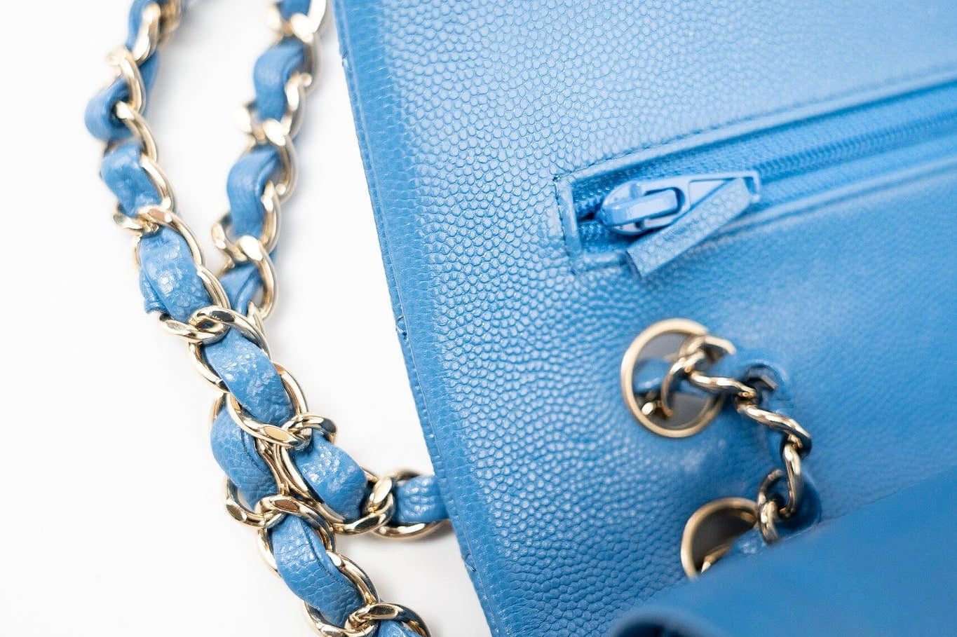 CHANEL Handbag Blue 20S Blue Caviar Quilted Classic Flap Medium Light Gold Hardware - Redeluxe