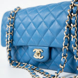 CHANEL Handbag Blue 20S Blue Caviar Quilted Classic Flap Medium Light Gold Hardware - Redeluxe