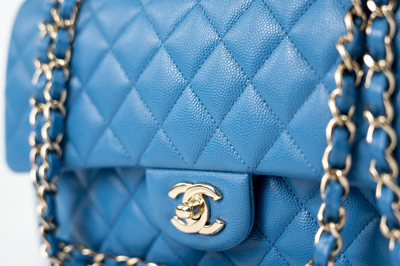 CHANEL Handbag Blue 20S Blue Caviar Quilted Classic Flap Medium Light Gold Hardware - Redeluxe